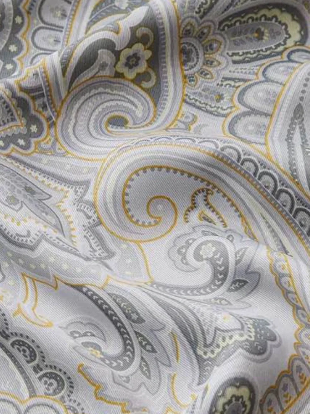 Paisley Silk-Feel Scarf in Gray and Gold